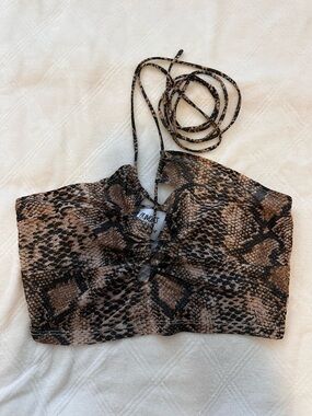Princess Polly Brown & Black Snake-Print Halter Crop